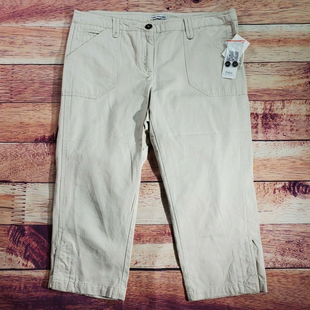 CC - Dalia Collection Cropped Crop Capri Pants Womens 10 Tan Beige Mid Rise NWT